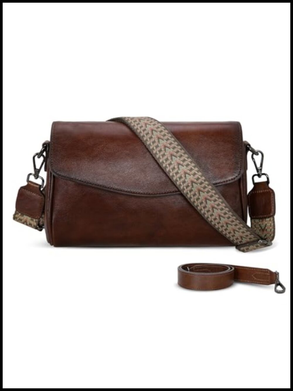 Genuine Leather Crossbody Bag Multi Pocket Two Straps Satchel Purse